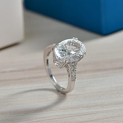 D'Joy White Topaz 7.35 ctw Royal Sparkle Ring in Rhodium Over Sterling Silver (Size 11.0)