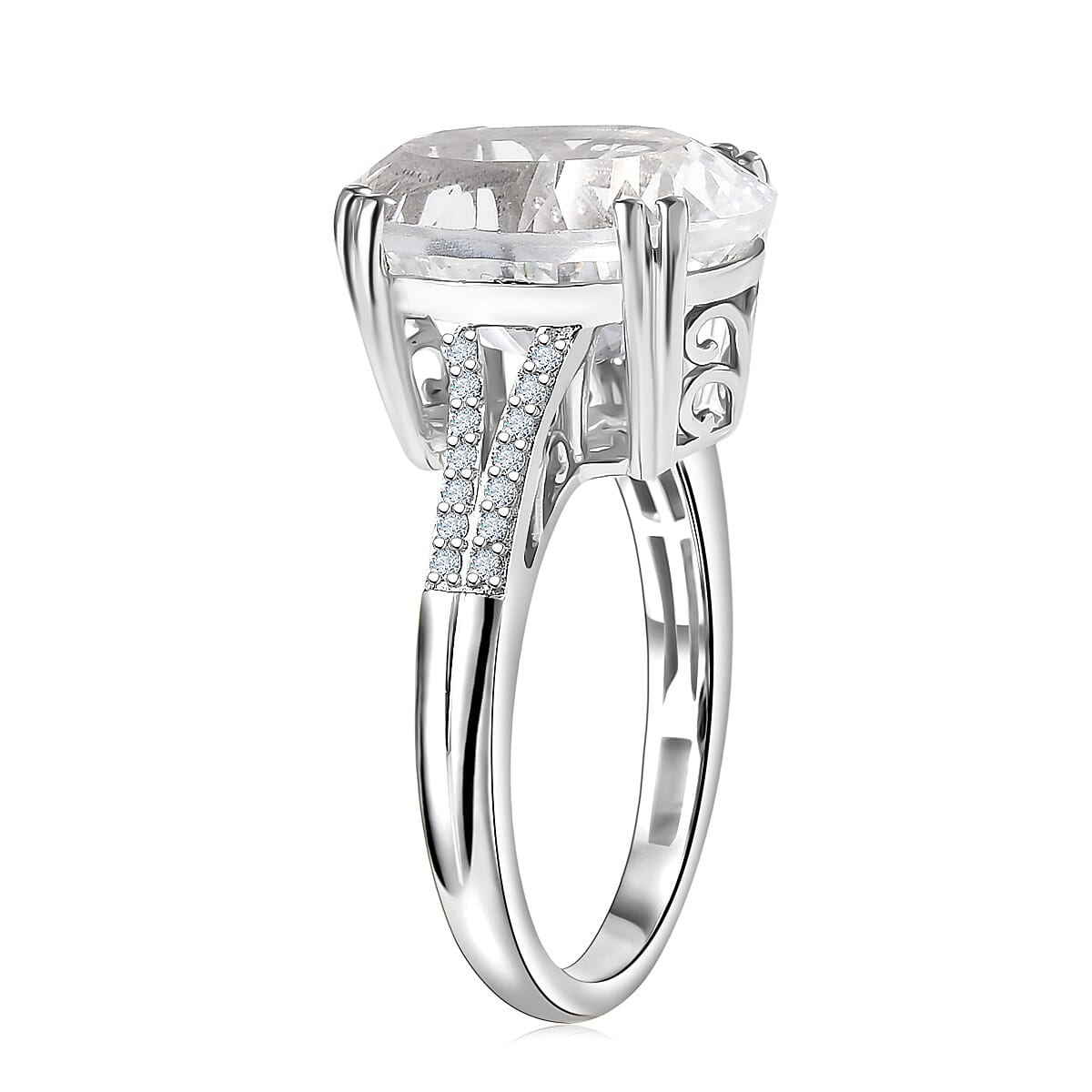 D'Joy White Topaz 7.35 ctw Royal Sparkle Ring in Rhodium Over Sterling Silver (Size 11.0) image number 3