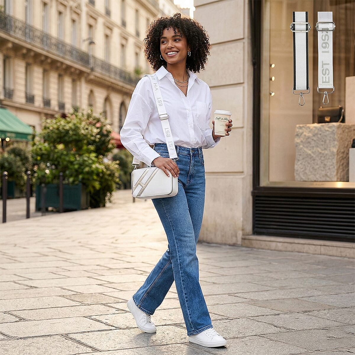 Closeout Vintage Havana White Star Faux Leather Crossbody Bag with Interchangeable Strap image number 2