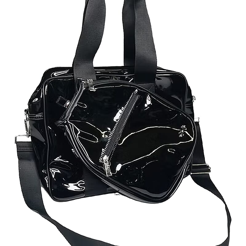 Closeout Poppy Patent Black Shoulder Bag and Paddle Bag Set