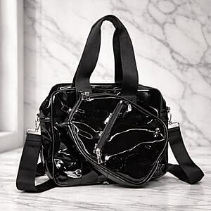 Closeout Poppy Patent Black Shoulder Bag and Paddle Bag Set  