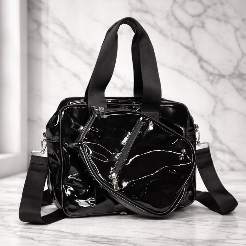 Closeout Poppy Patent Black Shoulder Bag and Paddle Bag Set