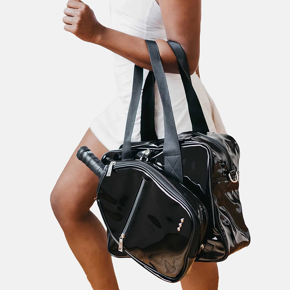 Closeout Poppy Patent Black Shoulder Bag and Paddle Bag Set   image number 2