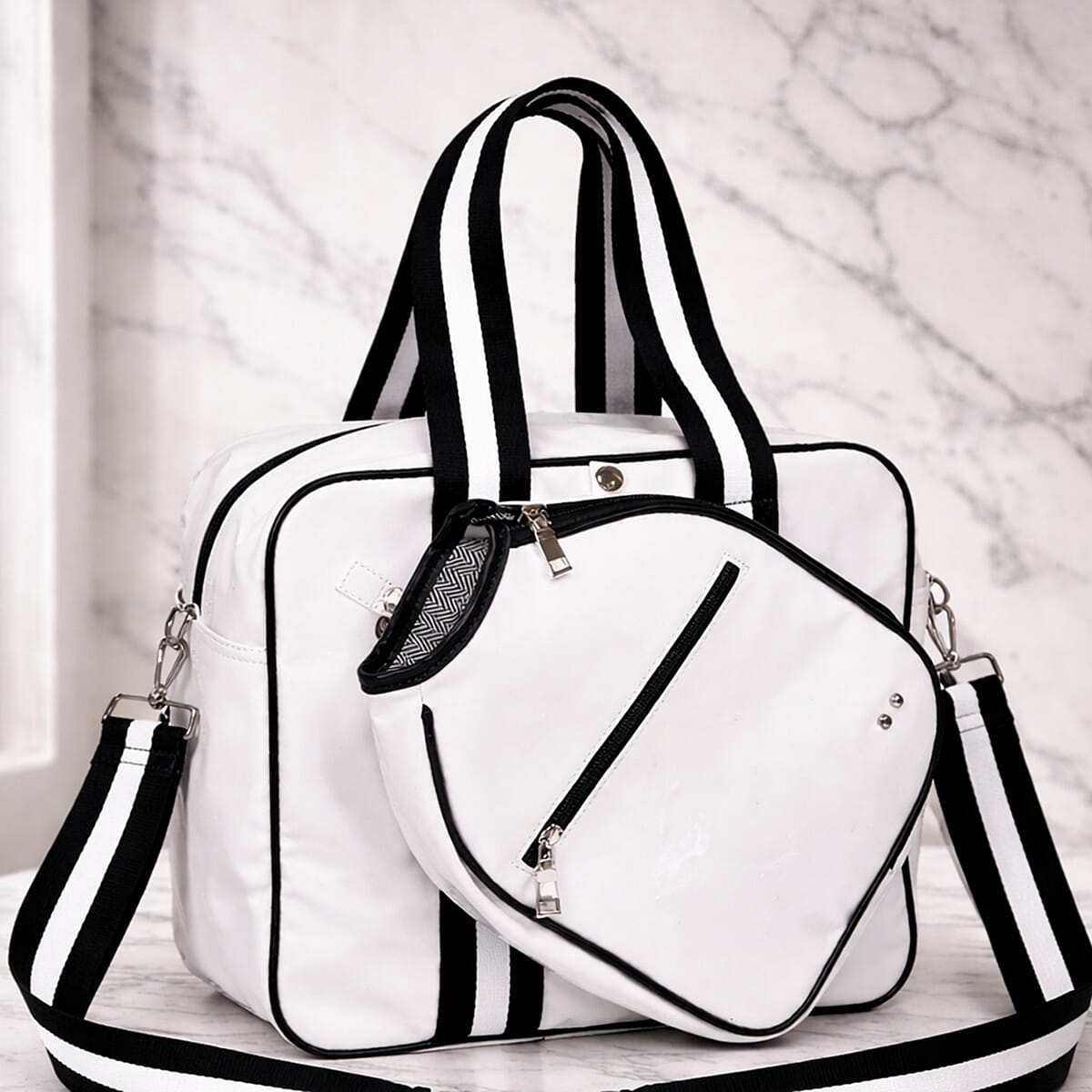 Closeout Poppy Patent White Shoulder Bag and Paddle Bag Set image number 1