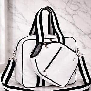 Closeout Poppy Patent White Shoulder Bag and Paddle Bag Set