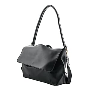 Closeout Black Faux Leather Satchel with Adjustable Shoulder Strap