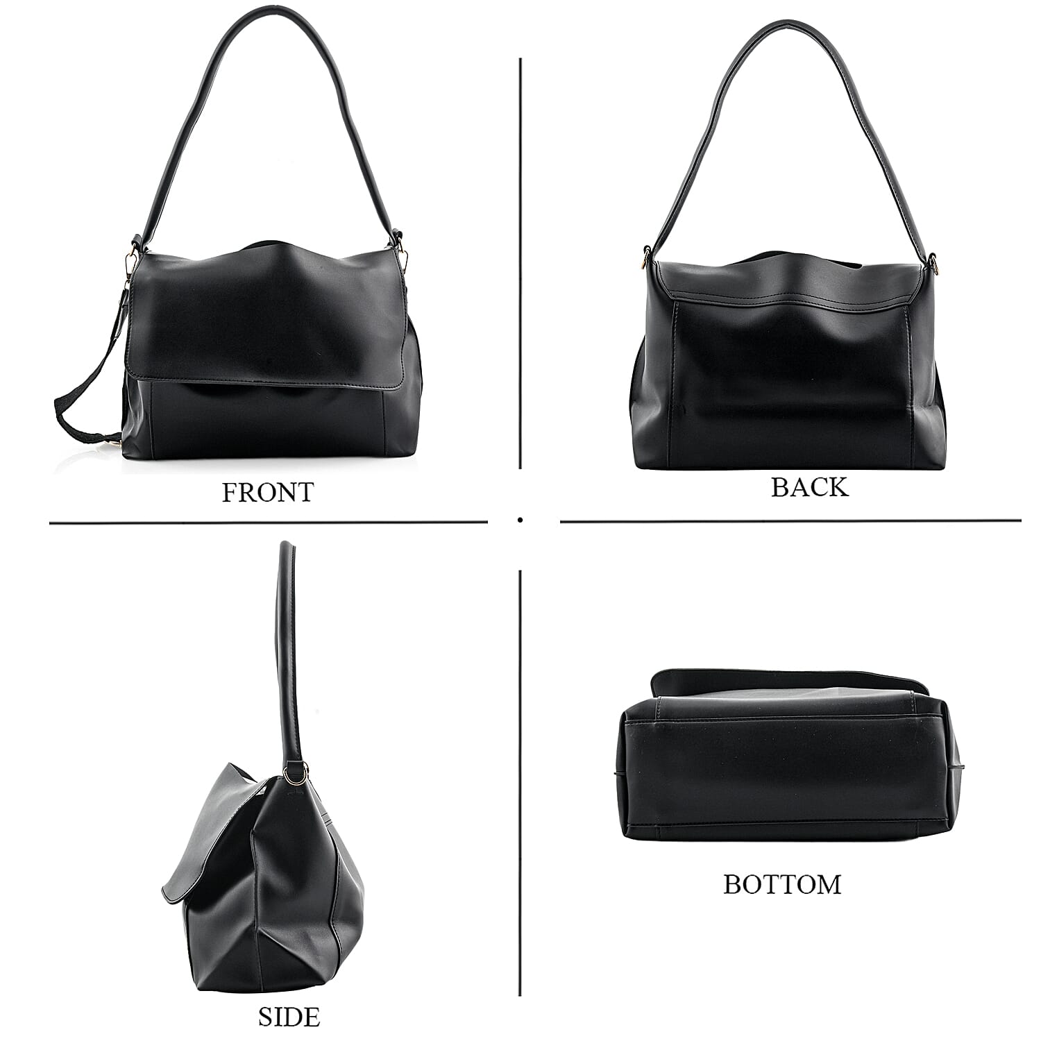 Closeout Black Faux Leather Satchel with Adjustable Shoulder Strap