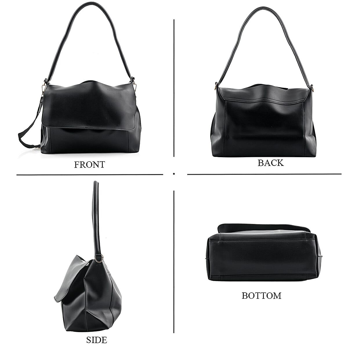 Closeout Black Faux Leather Satchel with Adjustable Shoulder Strap image number 3