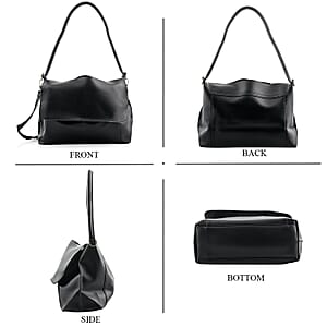 Closeout Black Faux Leather Satchel with Adjustable Shoulder Strap