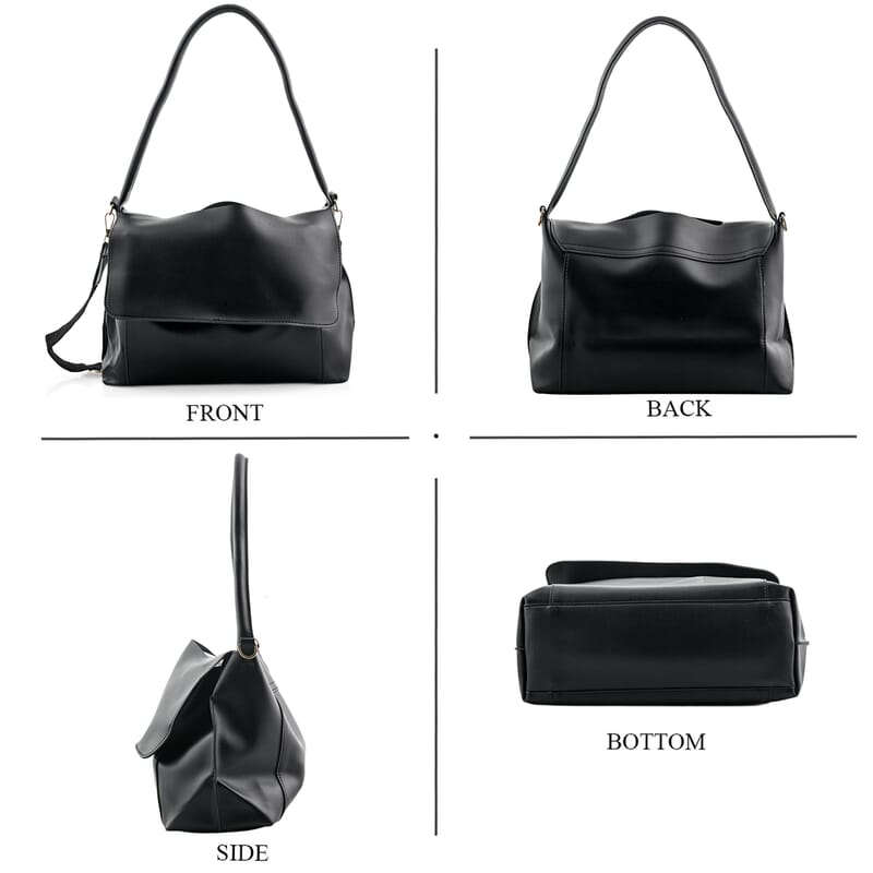 Closeout Black Faux Leather Satchel Bag with Adjustable Shoulder Strap