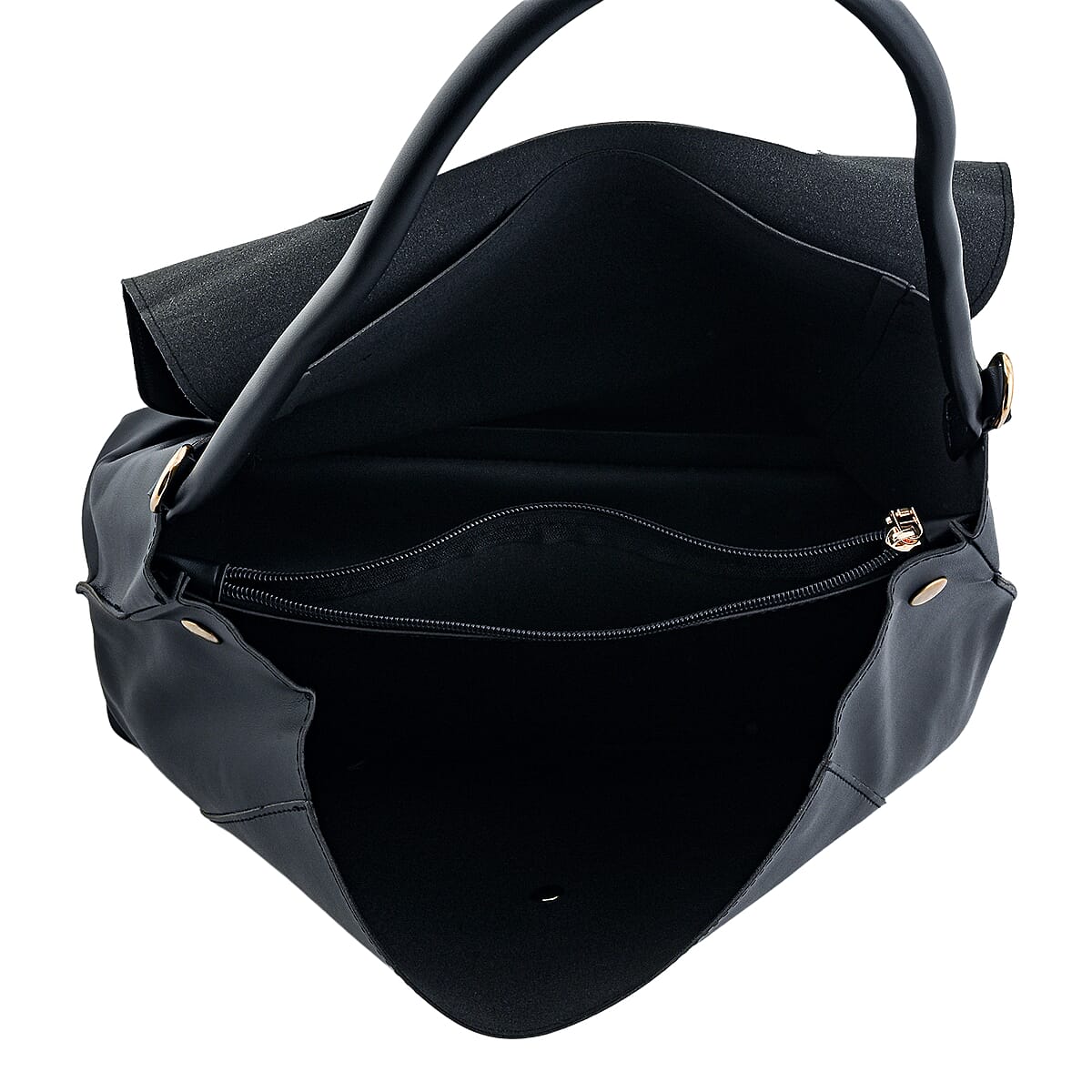 Closeout Black Faux Leather Satchel with Adjustable Shoulder Strap image number 4