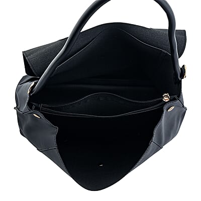 Closeout Black Faux Leather Satchel Bag with Adjustable Shoulder Strap