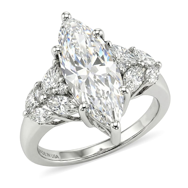D'Joy Moissanite 4.25 ctw The Forever Marquise Ring in Rhodium Over Sterling Silver (Size 10.0)