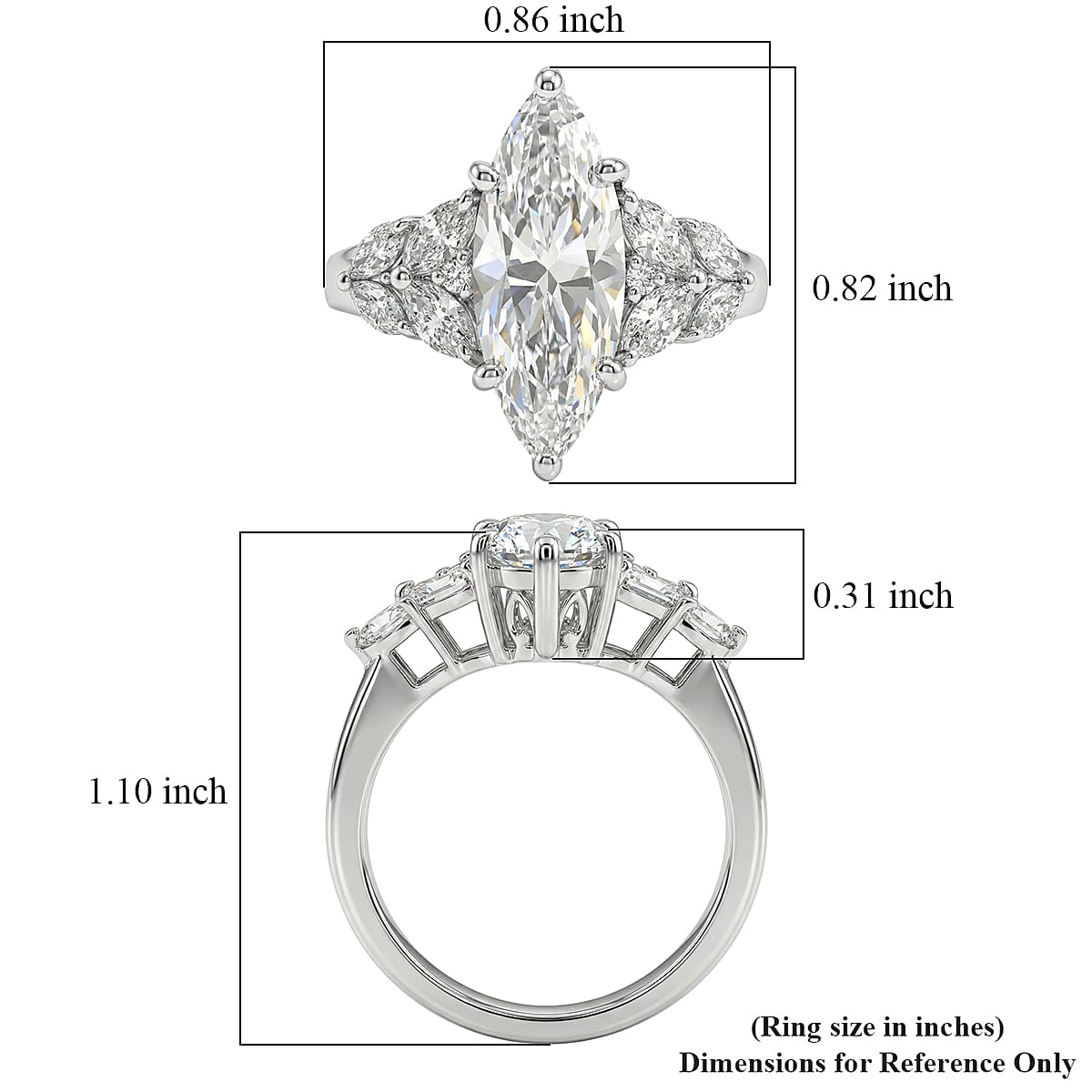 D'Joy Moissanite 4.25 ctw The Forever Marquise Ring in Rhodium Over Sterling Silver (Size 10.0)