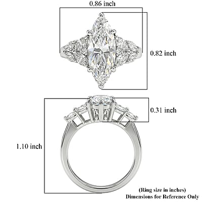 D'Joy Moissanite 4.25 ctw The Forever Marquise Ring in Rhodium Over Sterling Silver (Size 10.0)