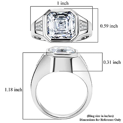 D'Joy Moissanite (Oct 12x12mm) Men's Ring in Rhodium Over Sterling Silver (Size 8.0) 9.60 ctw