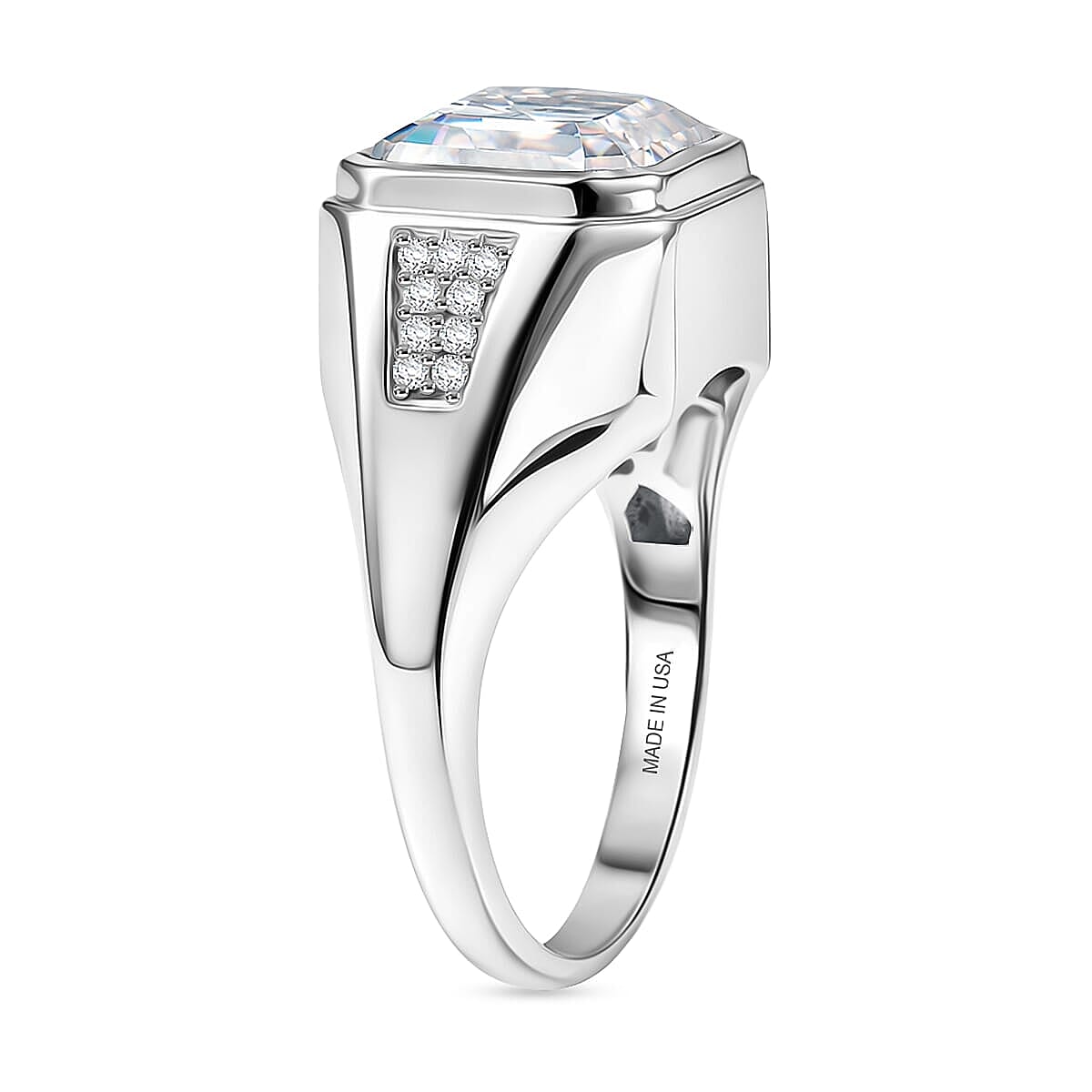 D'Joy Moissanite (Oct 12x12mm) Men's Ring in Rhodium Over Sterling Silver (Size 9.0) 9.60 ctw image number 3