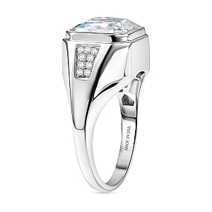 D'Joy Moissanite (Oct 12x12mm) Men's Ring in Rhodium Over Sterling Silver (Size 9.0) 9.60 ctw