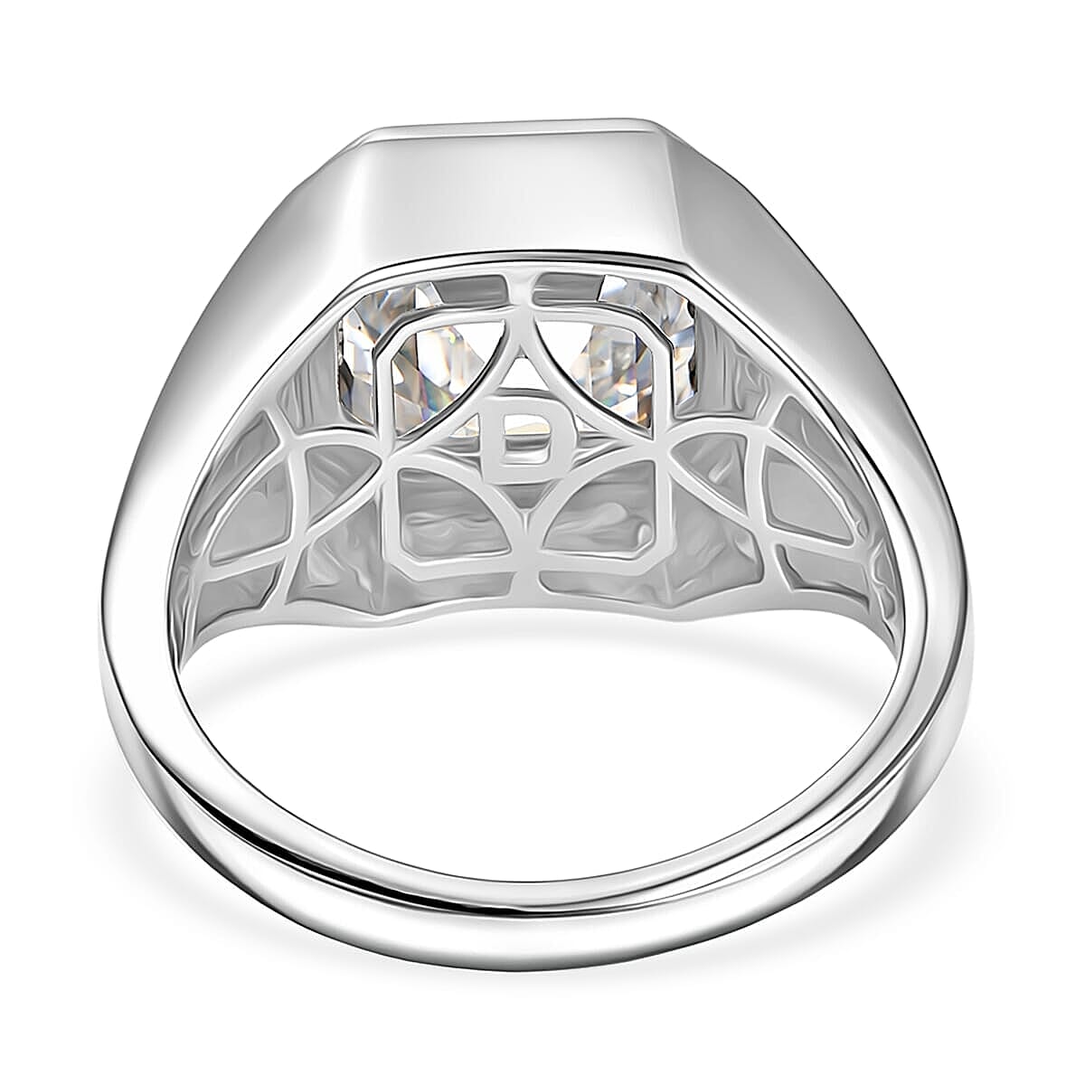 D'Joy Moissanite (Oct 12x12mm) Men's Ring in Rhodium Over Sterling Silver (Size 9.0) 9.60 ctw image number 4