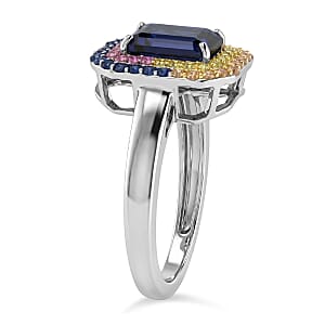 D'Joy Premium Catalina Iolite and Multi Gemstone 2.20 ctw Ring in Rhodium Over Sterling Silver (Size 10.0)