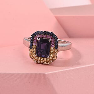 D'Joy Premium Catalina Iolite and Multi Gemstone 2.20 ctw Ring in Rhodium Over Sterling Silver (Size 6.0)