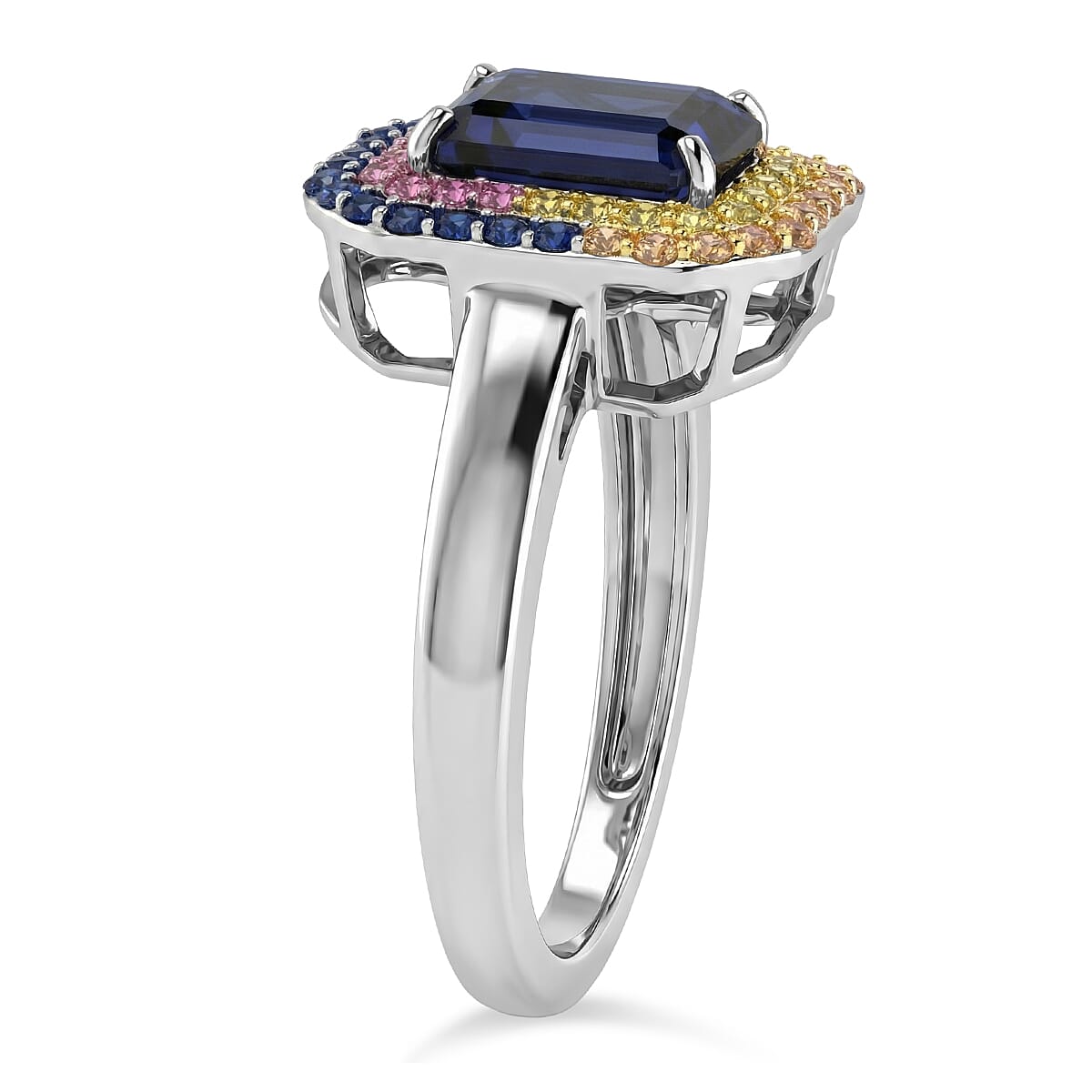 D'Joy Premium Catalina Iolite and Multi Gemstone 2.20 ctw Ring in Rhodium Over Sterling Silver (Size 7.0) image number 3