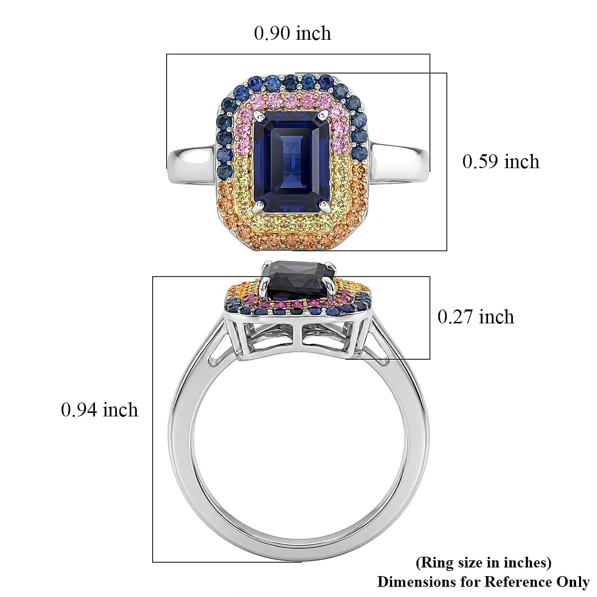 D'Joy Premium Catalina Iolite and Multi Gemstone 2.10 ctw Imperial Spectrum Ring in Rhodium Over Sterling Silver (Size 7.0)