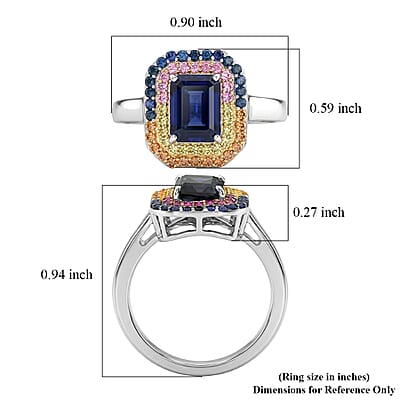 D'Joy Premium Catalina Iolite and Multi Gemstone 2.10 ctw Imperial Spectrum Ring in Rhodium Over Sterling Silver (Size 7.0)