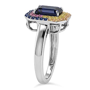 D'Joy Premium Catalina Iolite and Multi Gemstone 2.20 ctw Ring in Rhodium Over Sterling Silver (Size 8.0)