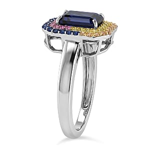 D'Joy Premium Catalina Iolite and Multi Gemstone 2.20 ctw Ring in Rhodium Over Sterling Silver (Size 9.0)