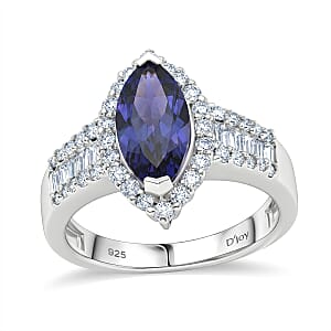 D'Joy Premium Catalina Iolite and Moissanite 2.00 ctw Ring in Rhodium Over Sterling Silver (Size 10.0)