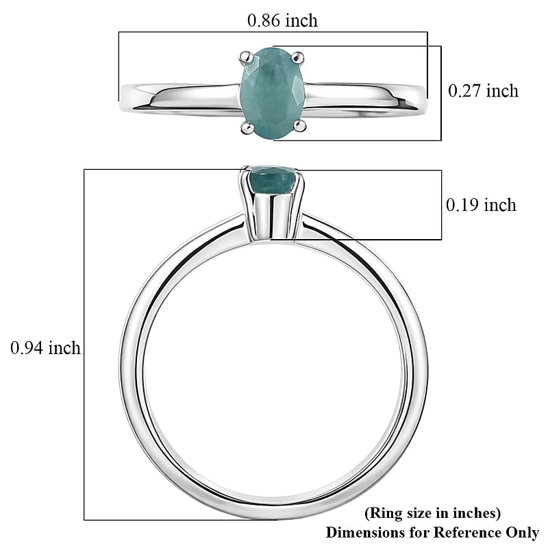 D'Joy Premium Grandidierite 0.50 ctw Solitaire Ring in Rhodium Over Sterling Silver (Size 7.0)