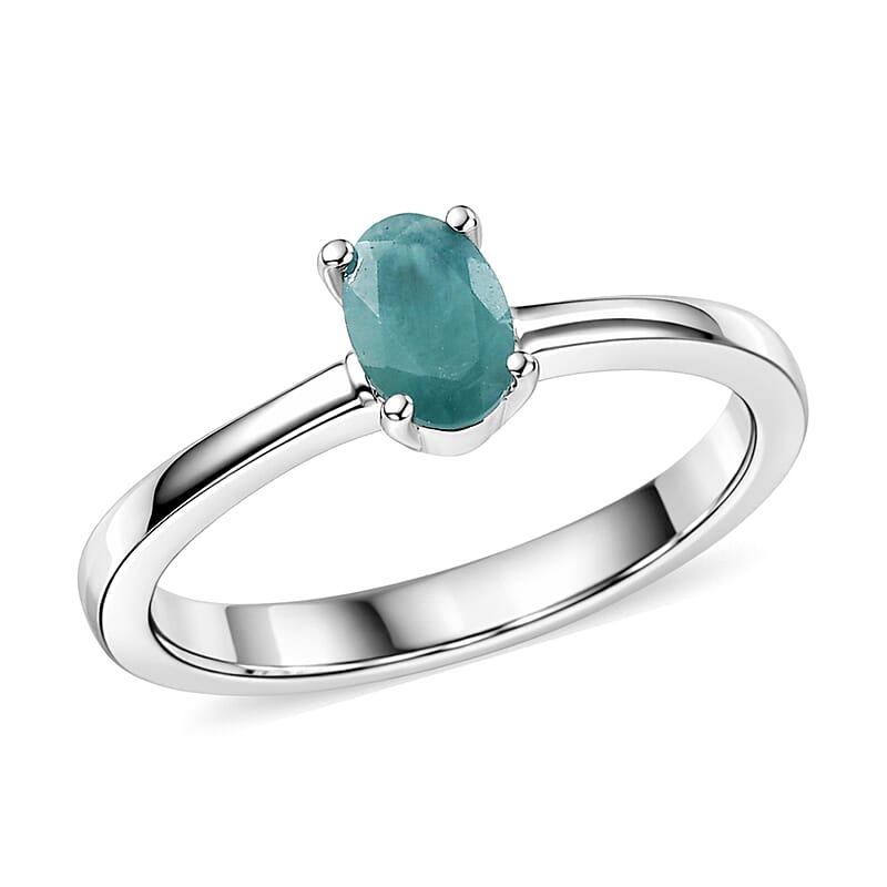 D'Joy Premium Grandidierite 0.50 ctw Solitaire Ring in Rhodium Over Sterling Silver (Size 8.0)