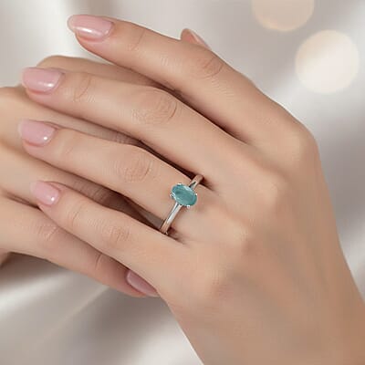 D'Joy Premium Grandidierite 0.50 ctw Solitaire Ring in Rhodium Over Sterling Silver (Size 8.0)