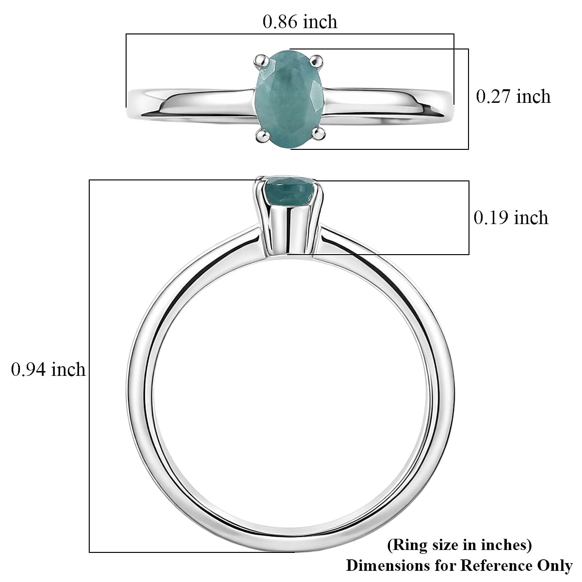 D'Joy Premium Grandidierite 0.50 ctw Solitaire Ring in Rhodium Over Sterling Silver (Size 8.0)
