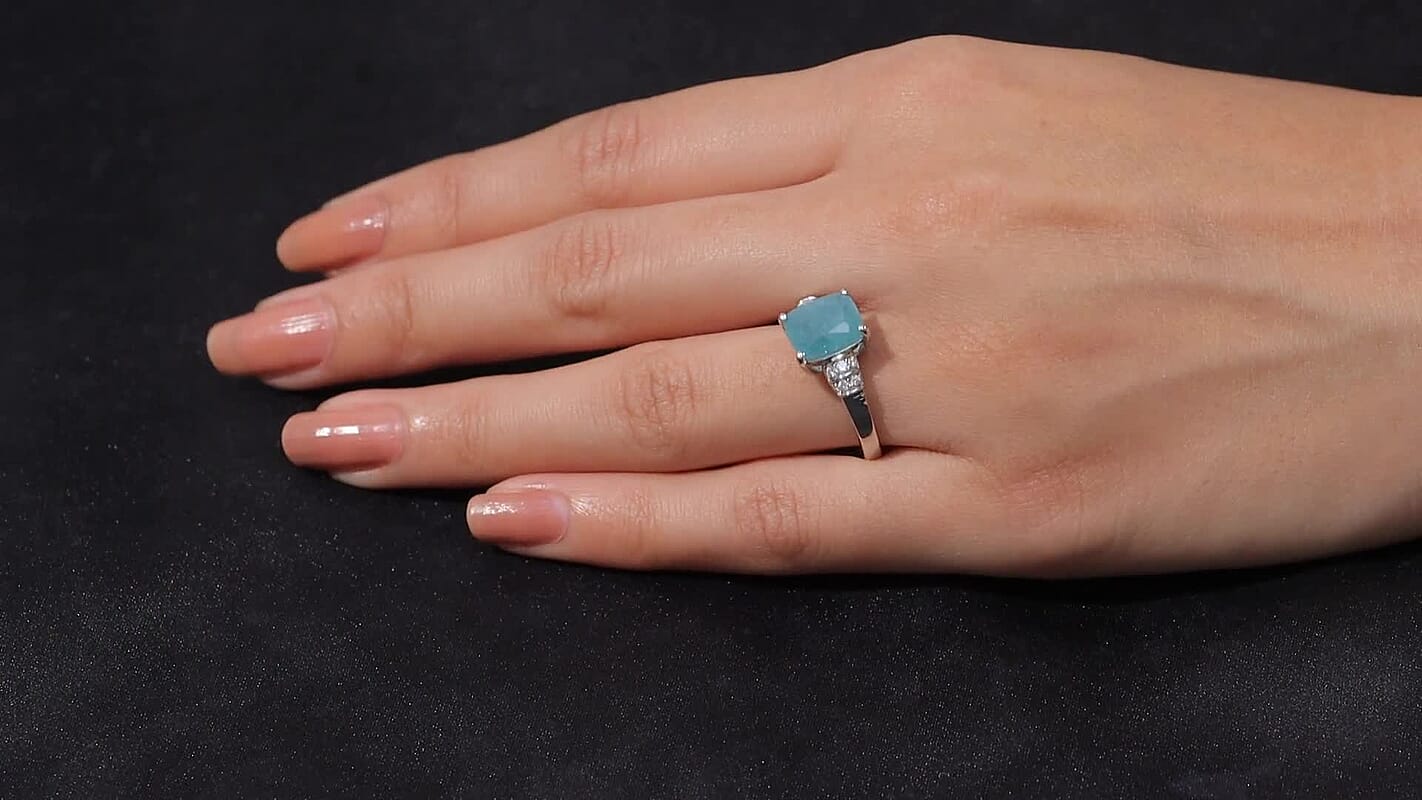 D'Joy Premium Grandidierite, Moissanite Ring in Rhodium Over Sterling Silver (Size 10.0) 2.65 ctw