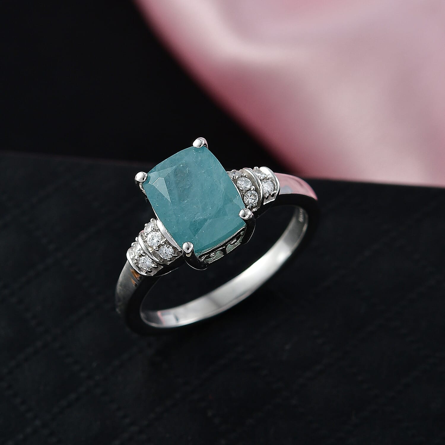 D'Joy Premium Grandidierite, Moissanite Ring in Rhodium Over Sterling Silver (Size 10.0) 2.65 ctw