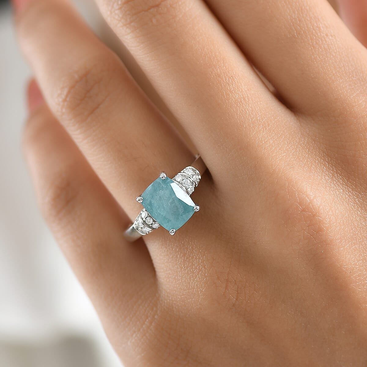 D'Joy Premium Grandidierite and Moissanite 2.65 ctw Ring in Rhodium Over Sterling Silver (Size 7.0) image number 2