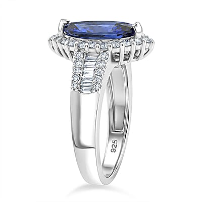 D'Joy Premium Catalina Iolite and Moissanite 2.00 ctw Twilight Blue Elegance Ring in Rhodium Over Sterling Silver (Size 7.0)