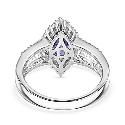 D'Joy Premium Catalina Iolite and Moissanite 2.00 ctw Twilight Blue Elegance Ring in Rhodium Over Sterling Silver (Size 7.0)