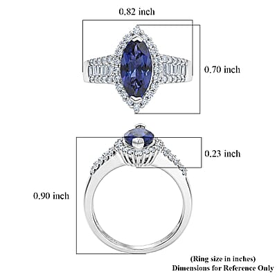 D'Joy Premium Catalina Iolite and Moissanite 2.00 ctw Twilight Blue Elegance Ring in Rhodium Over Sterling Silver (Size 7.0)