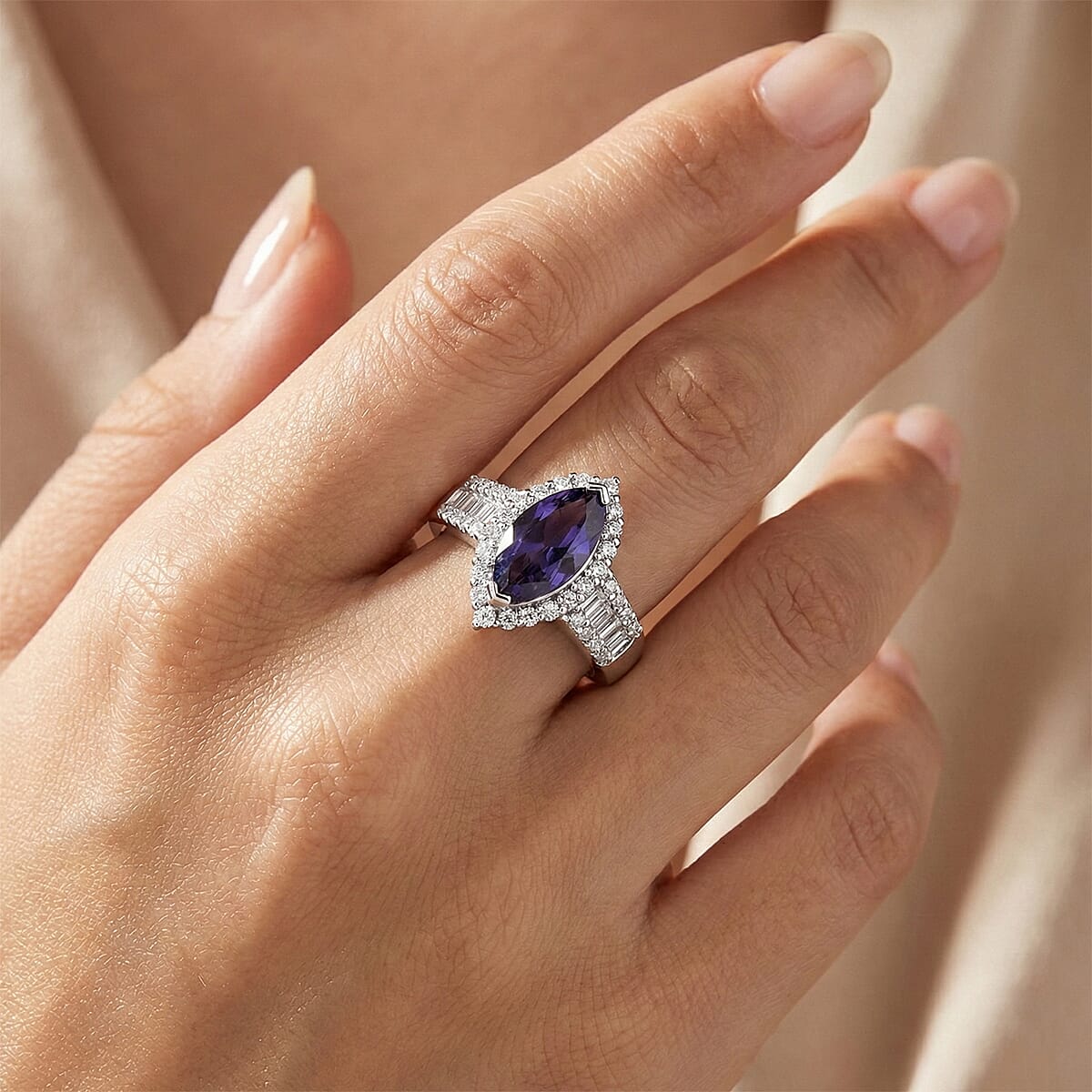 D'Joy Premium Catalina Iolite and Moissanite 2.00 ctw Ring in Rhodium Over Sterling Silver (Size 9.0) image number 2