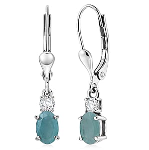 D'Joy Premium Grandidierite and Moissanite 1.10 ctw Earrings in Rhodium Over Sterling Silver