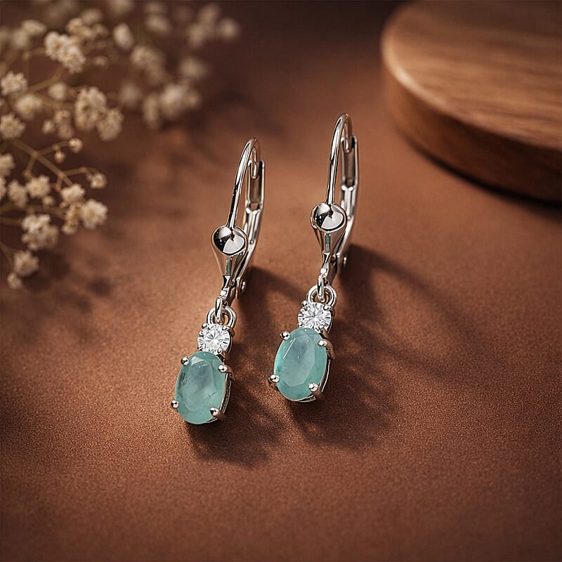 D'Joy Premium Grandidierite and Moissanite 1.10 ctw Timeless Harmony Earrings in Rhodium Over Sterling Silver