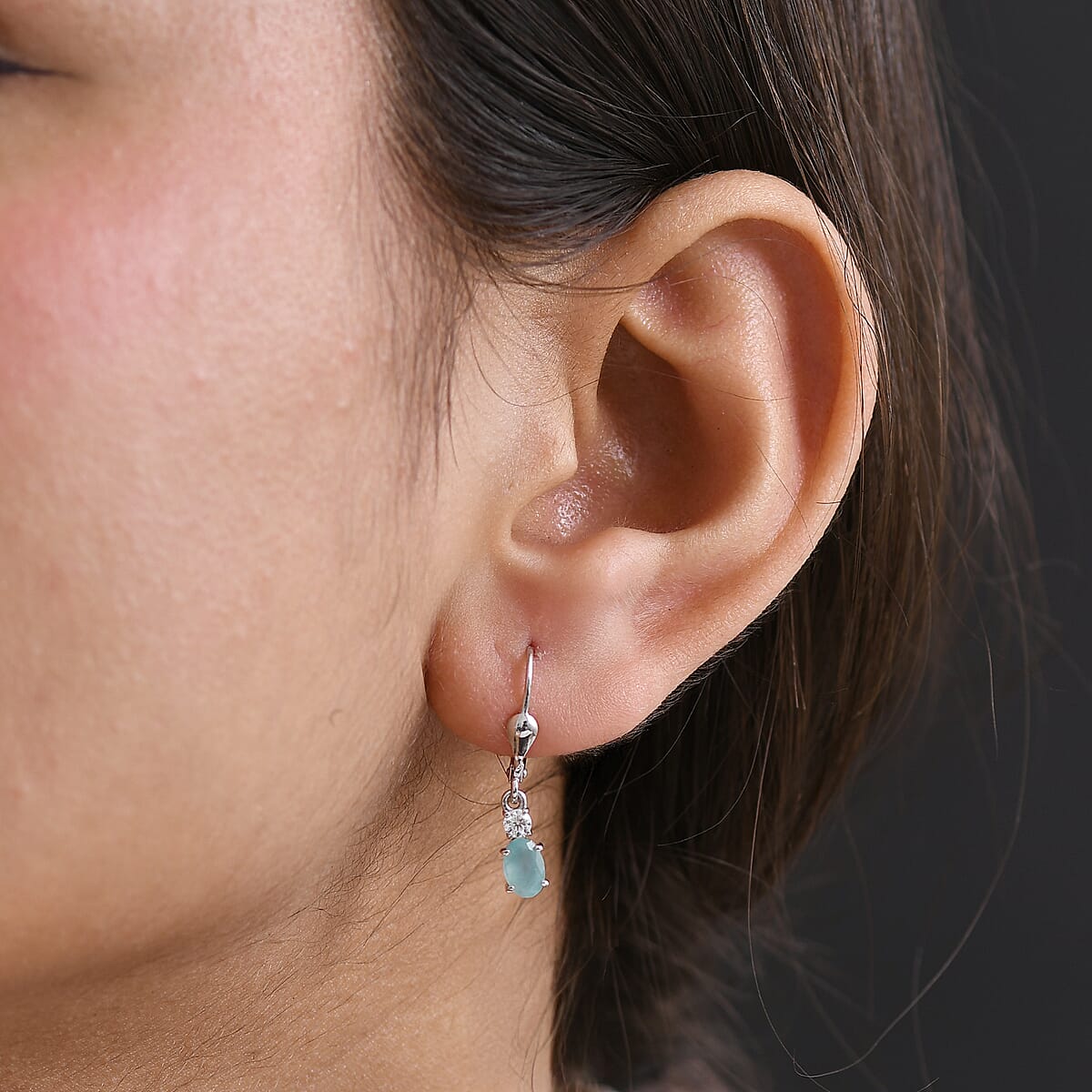 D'Joy Premium Grandidierite and Moissanite 1.10 ctw Earrings in Rhodium Over Sterling Silver image number 2