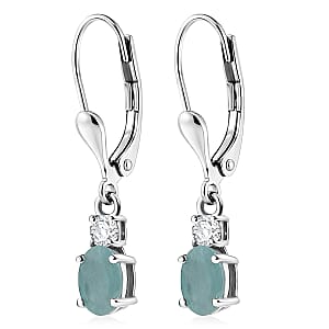D'Joy Premium Grandidierite and Moissanite 1.10 ctw Earrings in Rhodium Over Sterling Silver