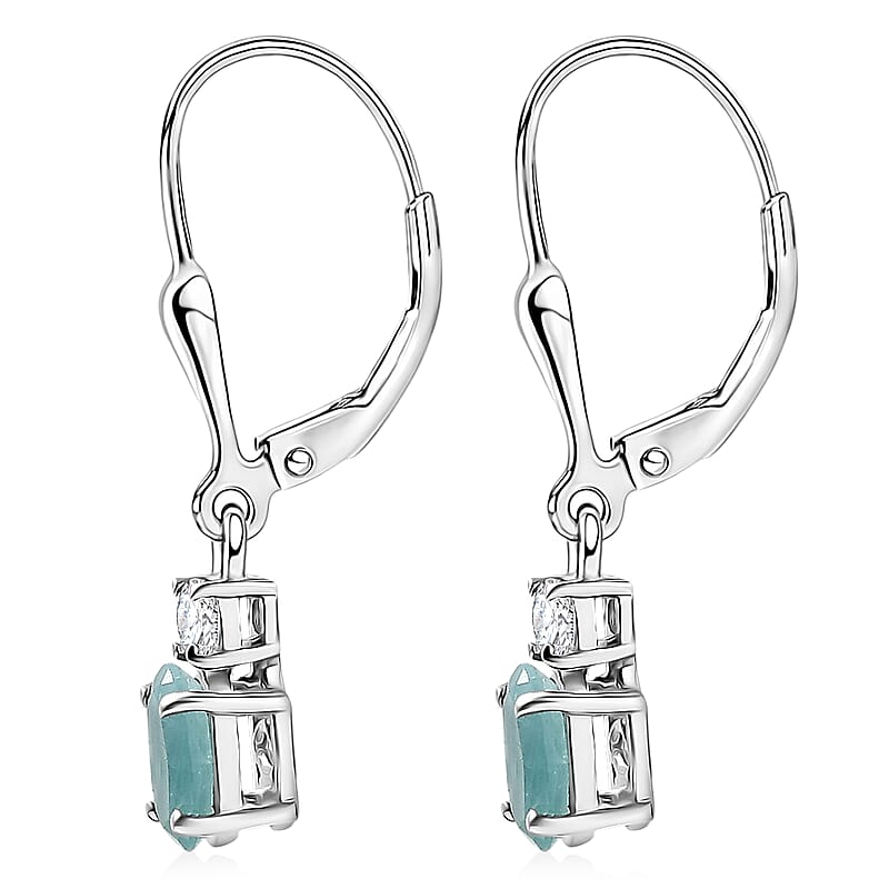D'Joy Premium Grandidierite and Moissanite 1.10 ctw Timeless Harmony Earrings in Rhodium Over Sterling Silver