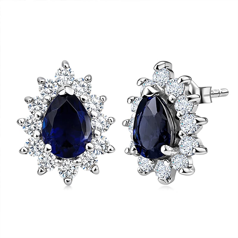 D'Joy Premium Catalina Iolite and Moissanite 2.00 ctw Royal Violet Elegance Earrings in Rhodium Over Sterling Silver