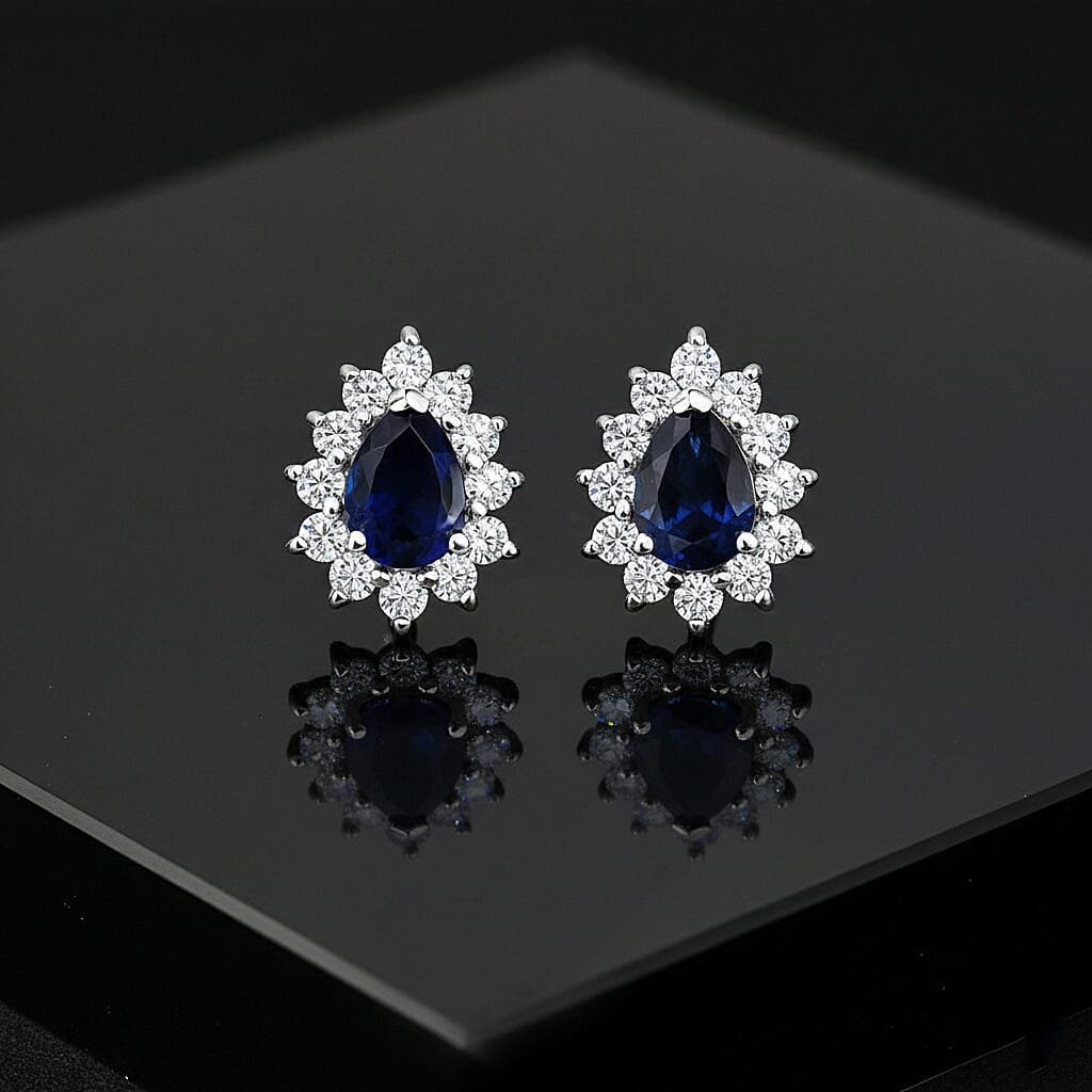 D'Joy Premium Catalina Iolite and Moissanite 2.00 ctw Royal Violet Elegance Earrings in Rhodium Over Sterling Silver