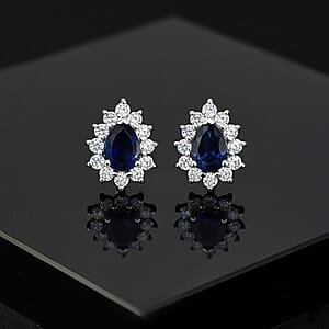 D'Joy Premium Catalina Iolite and Moissanite 2.00 ctw Earrings in Rhodium Over Sterling Silver